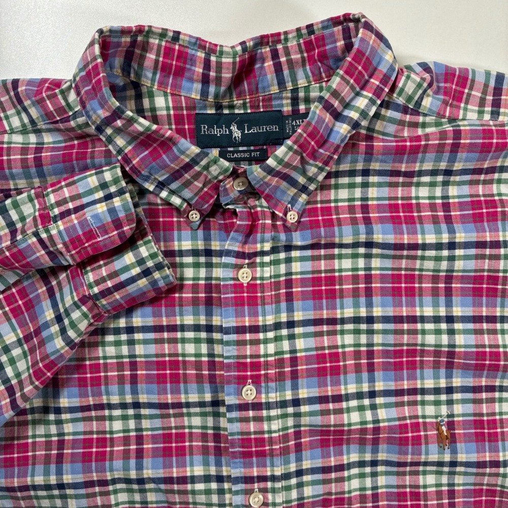 Ralph Lauren Button Down 4XLT Tall Pink Blue Plaid Classic Fit Long Sleeve Shirt